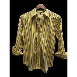Lauren Ralph Lauren YELLOW Blue Striped Button Down Women's Shirt Medium M LRL